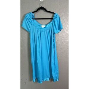 VTG Vanity Fair Nightgown SZ 42/L Turquoise Shorter Lace Feminine Granny V‎ neck